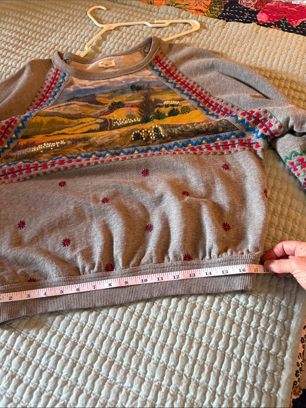 Pilcro AnthropologieGray Scenic Embroidered Pullover Sold Out oversized Small - Picture 9 of 9